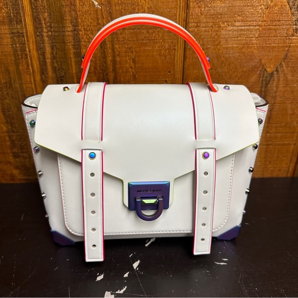 MICHAEL KORS Manhattan Medium Contrast-Trim Leather Satchel - Picture 4 of 13